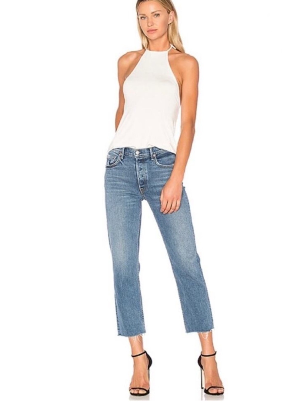 GRLFRND Revolve Helena Cropped Straight Leg Raw Hem in Is This Love Size 23